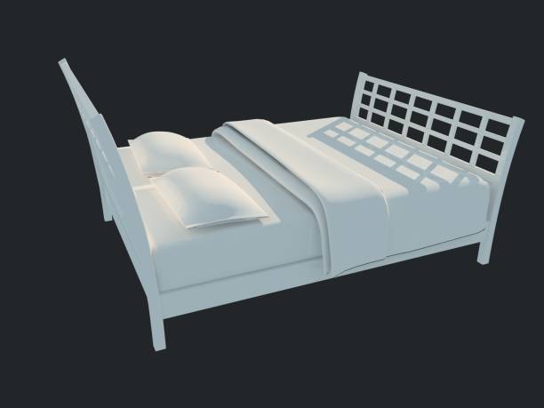 istock 3d rendering of a white bed isolated on a black dark background 952024056