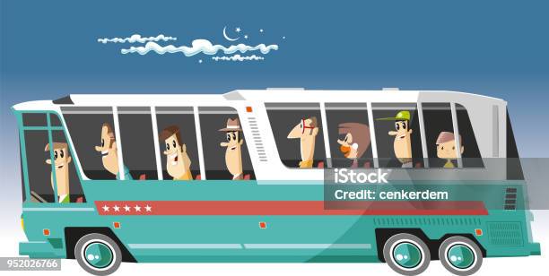 Passenger Bus Stock Illustration - Download Image Now - Coach Bus, Cartoon, People