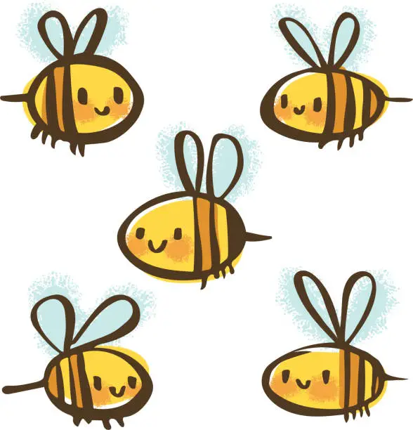 Vector illustration of Bee Doodle Set