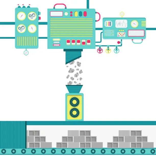 Vector illustration of Production of concrete block