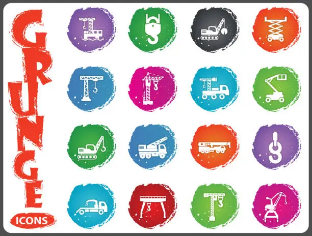 Vector illustration of Crane and lifing machines icon set