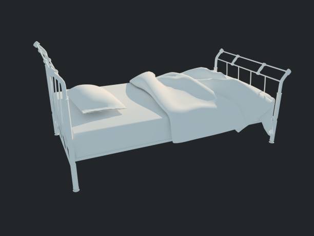 istock 3d rendering of a white bed isolated on a black dark background 952034510