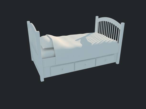 istock 3d rendering of a white bed isolated on a black dark background 952034558