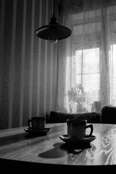 istock Snug, warm breakfast at home. Black and white 952035004