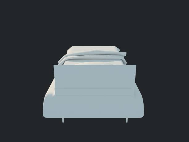 istock 3d rendering of a white bed isolated on a black dark background 952035264