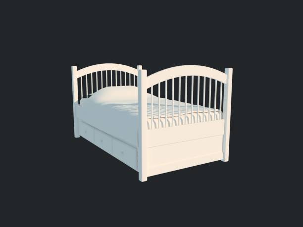 istock 3d rendering of a white bed isolated on a black dark background 952035368