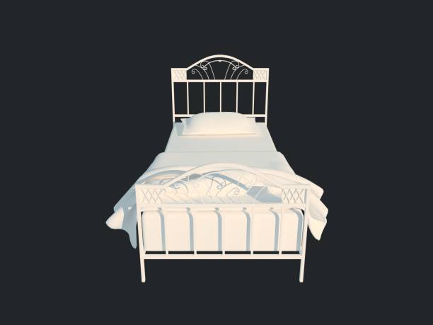 istock 3d rendering of a white bed isolated on a black dark background 952036514