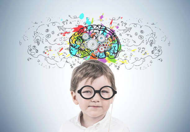 istock Cute little boy with glasses, cog brain 952036678