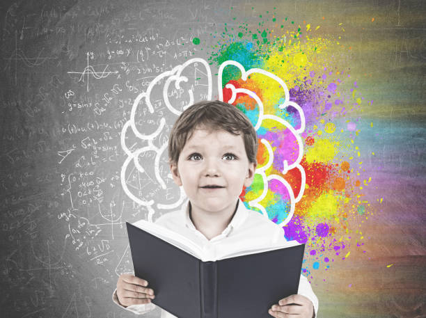 istock Cute little boy with a book, brain 952036944
