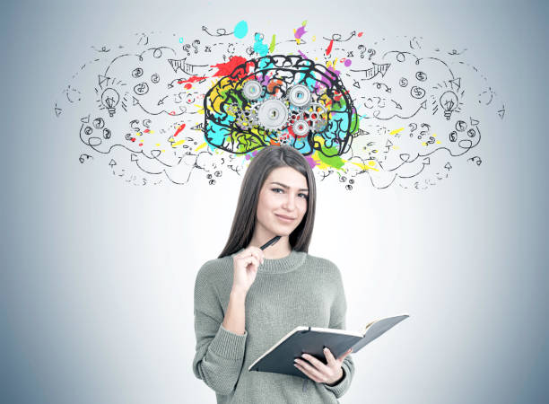 istock Smiling woman with a planner, cog brain 952037034