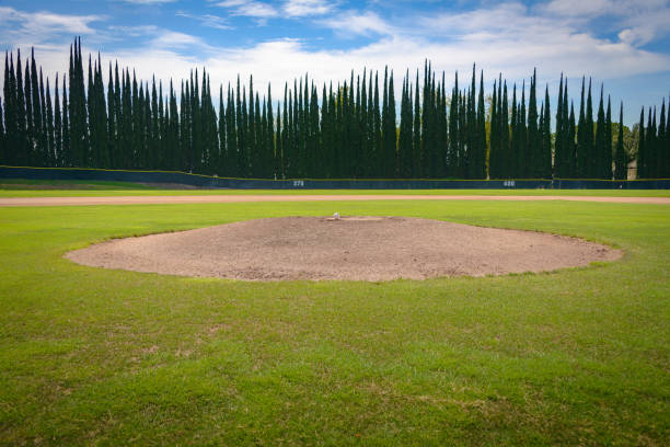 Baseball Pitcher's Mound and Outfield Fence