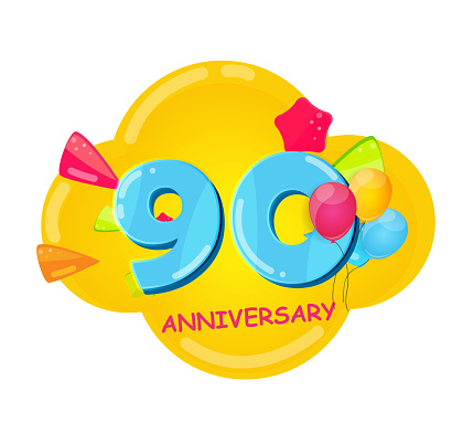 Lucu Kartun Template 90 Tahun Anniversary Vector Ilustrasi Ilustrasi