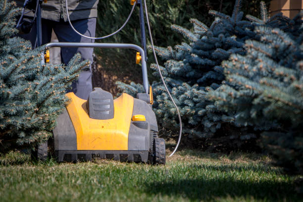 istock Gardener Operating Soil Aeration Machine on Grass Lawn 952040100