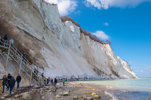 Moen Denmark - April 11. 2017: Mons Klint limestone cliffs on a spring day