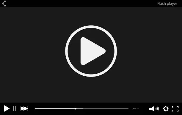 Vector illustration of Black flat Video player bar template for your design. Trendy Minimal Flash interface in social style. Modern vector illustration for web site and app.