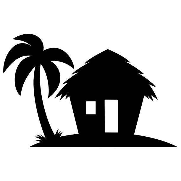 Beach Cabana Silhouette A vector cartoon illustration of a Beach Cabana Silhouette. beach hut stock illustrations
