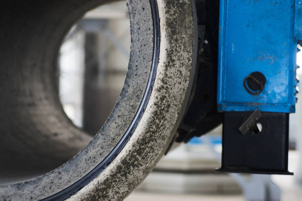 istock Concrete pipeline factory. Industry concept 952045742