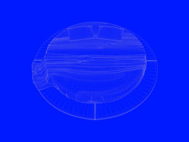 istock 3d rendering of a bed blueprint as lines on a blue background 952045754