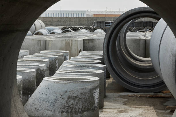 istock Concrete pipeline factory. Industry concept 952047338