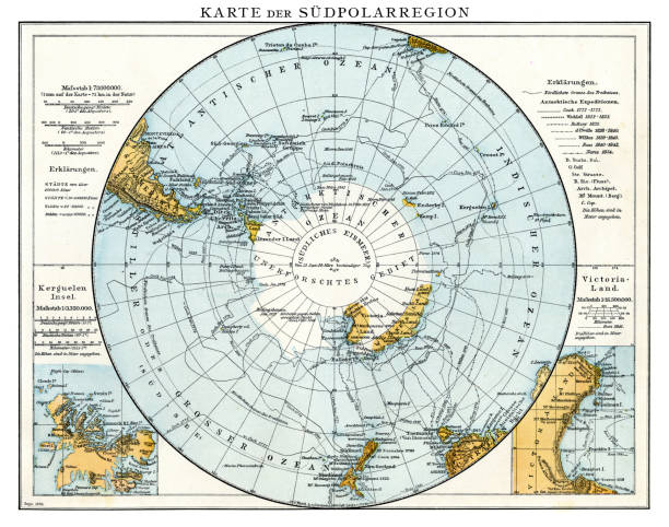 Map of South Polar region 1896 Andres Allgemeiner Handatlas - Bielefeld und Leipzig 1896 south pole stock illustrations