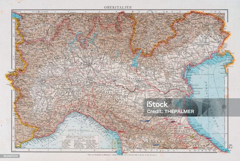 Mappa del Nord Italia 1896 - Illustrazione stock royalty-free di Carta geografica