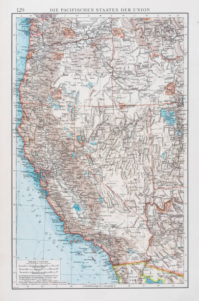 ilustrações de stock, clip art, desenhos animados e ícones de map of usa pacific states 1896 - montana map old cartography