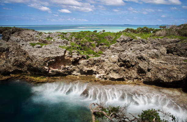 Wave breaking on shoreline on an island in Tonga
