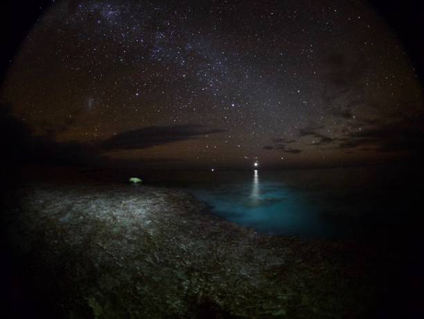Minerva Reef at night far out in the Pacific Ocean stock photo