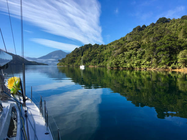 クイーン ・ シャーロット ・ サウンド ニュージーランドのスポット ミラー アンカレッジ - queen charlotte sound ストックフォトと画像