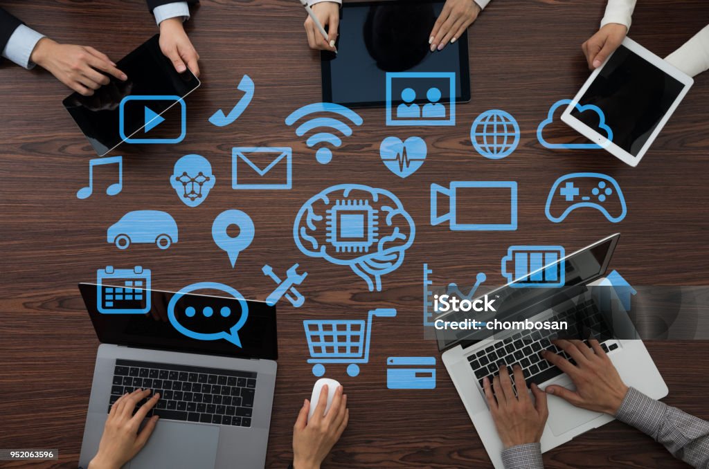 Business software concept. AI. Artificial Intelligence. Work Tool Stock Photo