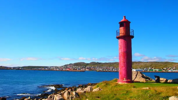 View of the lighthouse of Ile au Marins and the City of Saint-Pierre