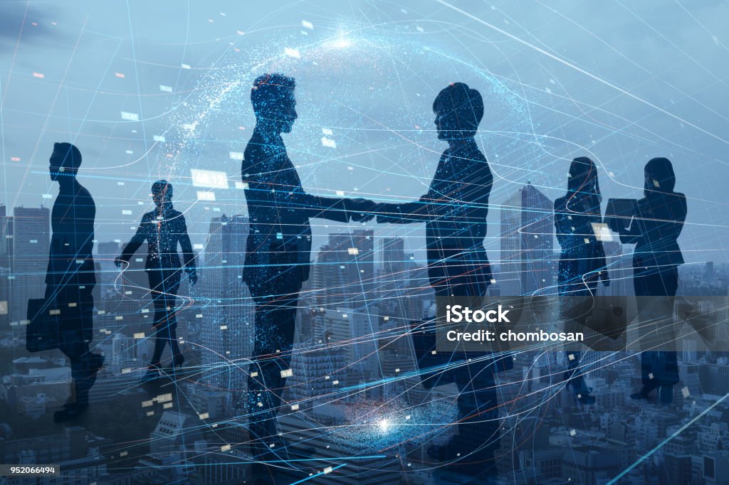 Silhouettes of group of businessperson. Global business network concept. Business Stock Photo