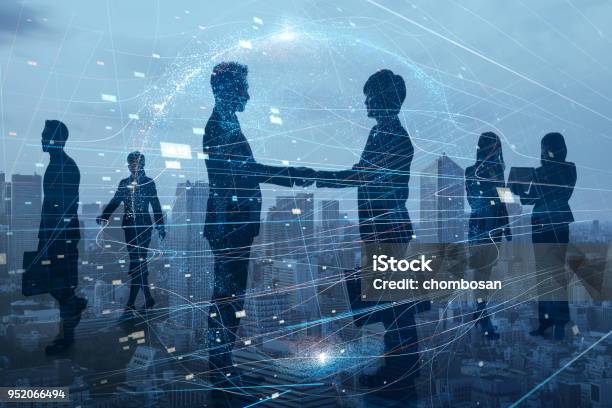 Silhouettes Of Group Of Businessperson Global Business Network Concept Stock Photo - Download Image Now