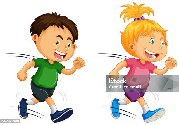 Kids Running On White Background Stock Illustration - Download Image Now - Activity, Adult, Art