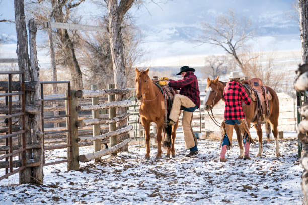 istock Ranchers and their horses on a Montana ranch in winter 952073698