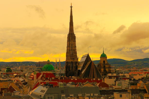istock Above Vienna and St. Stephen's Cathedral, urban skyline at sunset –  Austria 952074346