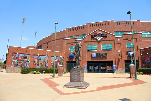 Oklahoma City, Oklahoma, USA - April 24, 2018: Daytime view of the Chickasaw Bricktown Ballpark in the downtown Bricktown Entertainment District and home of the the Triple-A affiliate of the Los Angeles Dodgers Major League Baseball team