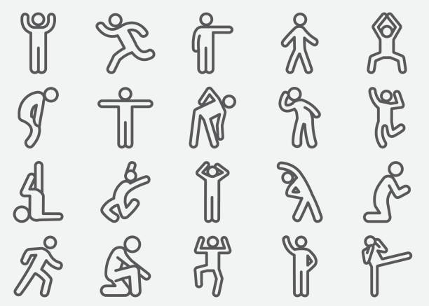 ilustrações de stock, clip art, desenhos animados e ícones de human action line icons - action pose portrait