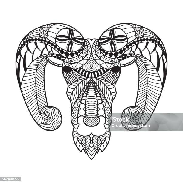 Aries Head Hand Drawing Colouring Book Style Background Stock Illustration - Download Image Now