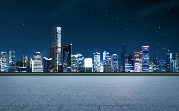 panorama of skyscrapers in a modern city - urban road imagens e fotografias de stock