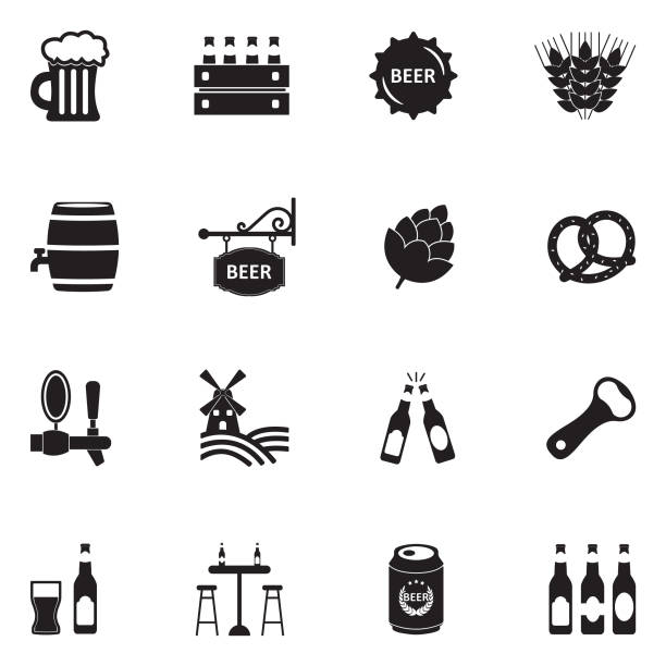 illustrations, cliparts, dessins animés et icônes de icônes de la bière. design plat noir. illustration vectorielle. - bar stools illustrations