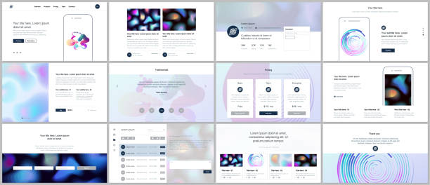 ilustrações de stock, clip art, desenhos animados e ícones de set of vector templates with geometric patterns, gradients, fluid shapes for website design, minimal presentations, portfolio. ui, ux, gui. design of headers, dashboard, features page, blog etc. - kits de interface de utilizador