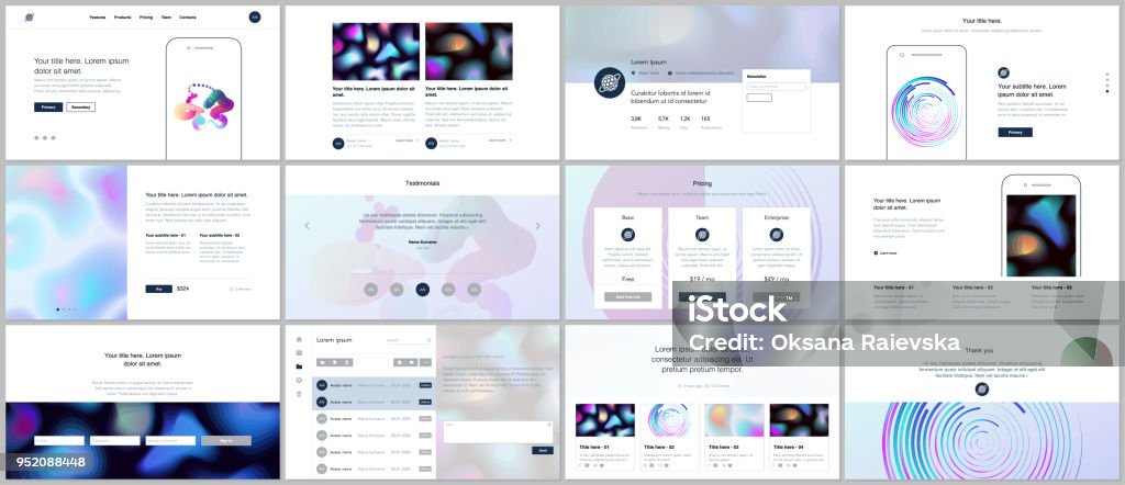 Set of vector templates with geometric patterns, gradients, fluid shapes for website design, minimal presentations, portfolio. UI, UX, GUI. Design of headers, dashboard, features page, blog etc. Set of vector templates with geometric patterns, gradients, fluid shapes for website design, minimal presentations, portfolio. UI, UX, GUI. Design of headers, dashboard, features page, blog etc Web Page stock vector