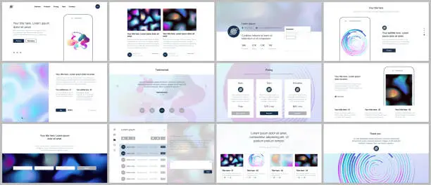 Vector illustration of Set of vector templates with geometric patterns, gradients, fluid shapes for website design, minimal presentations, portfolio. UI, UX, GUI. Design of headers, dashboard, features page, blog etc.