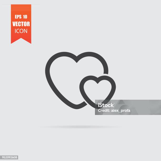 Two Hearts Icon In Flat Style Isolated On Grey Background Stock Illustration - Download Image Now