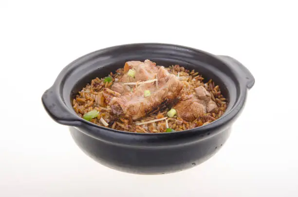 Claypot pork rice. asia chinese food