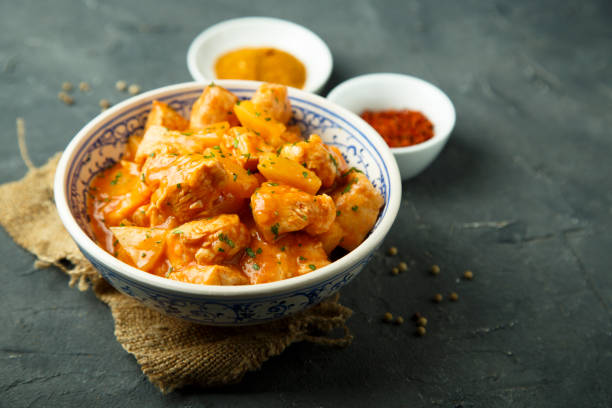 Chicken curry with pineapple stock photo