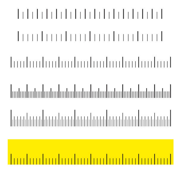 birim mesafeler. siyah ölçek cetveli için biçimlendirme. ölçü farklı birimleri. vektör çizim. yaratıcı vektör illüstrasyon izole üzerinde arka plan ayarlayın. farklı birim mesafeler. sarı cetvel - mezura ölçü araçları illüstrasyonlar stock illustrations