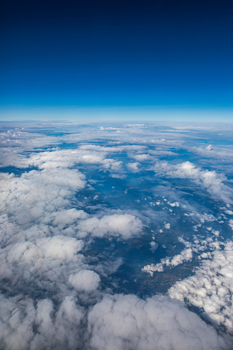 aerial view of cloud scape and clear blue sky