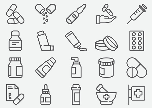Pills and Pharmacy Line Icons